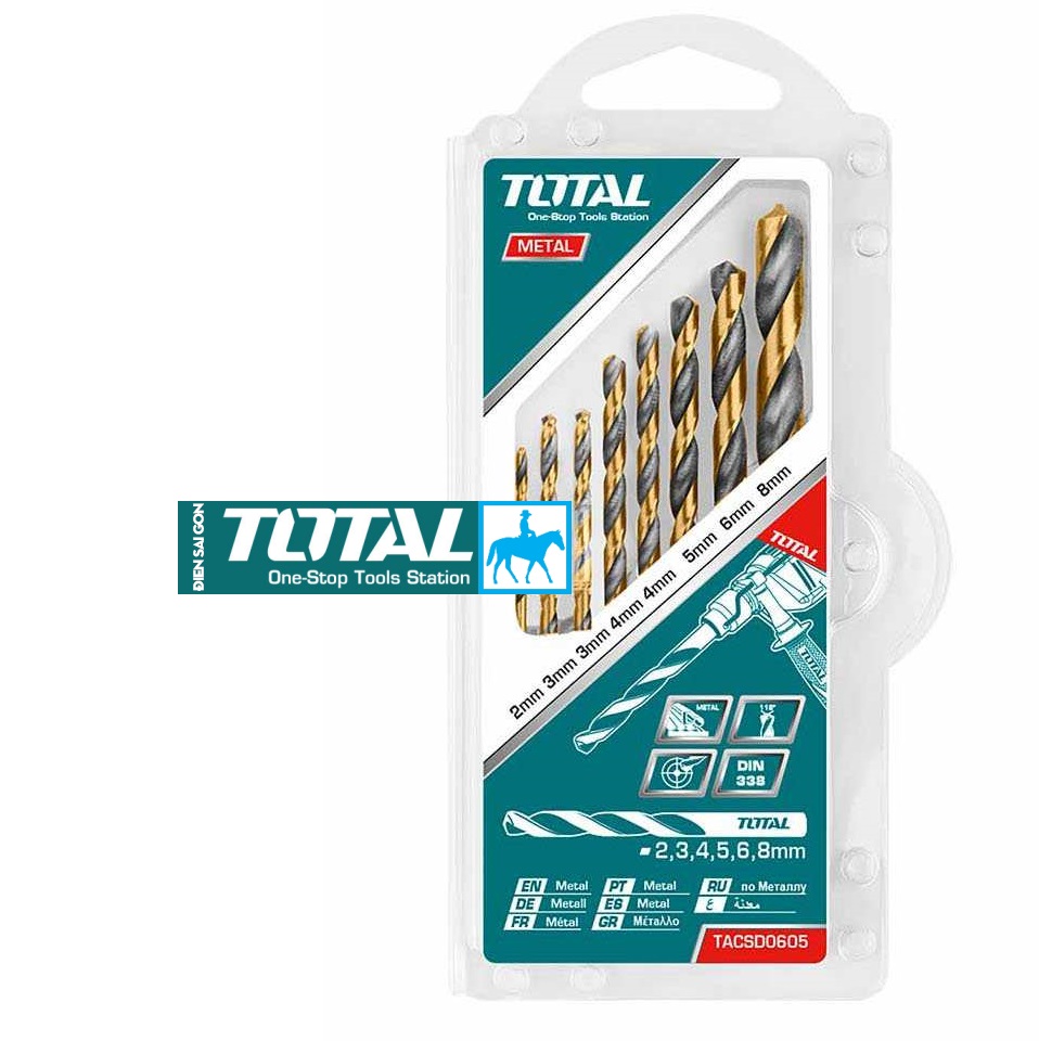 Bộ 8 mũi khoan kim loại khoan gỗ từ 2mm tới 8mm thép hss total tacsd0801