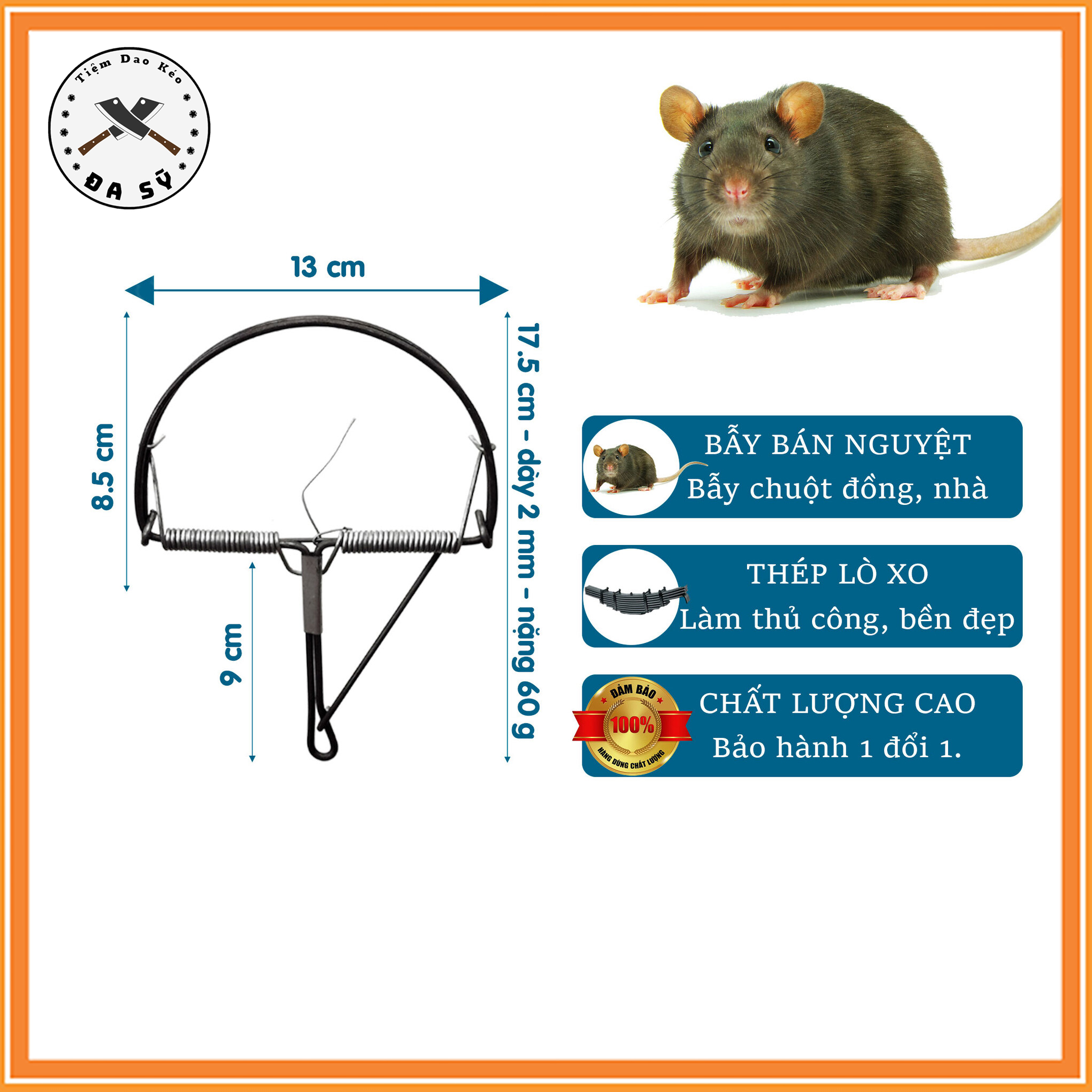 Bẫy Chuột Bán Nguyệt, Bẫy Kẹp Chuột Loại Tốt, Bẫy Chuột Kẹp Rèn Từ Thép Nhíp Xe Siêu Bền