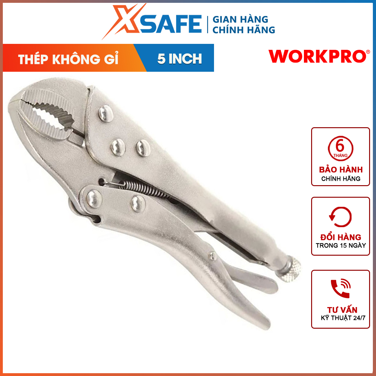 Kìm bấm mũi cong 5 inch 130mm workpro - wp231057