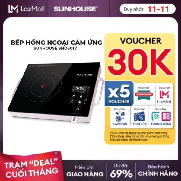 Bếp hồng ngoại Sunhouse SHD6017 cảm ứng, Hàng chính hãng, Tặng kèm vỉ nướng