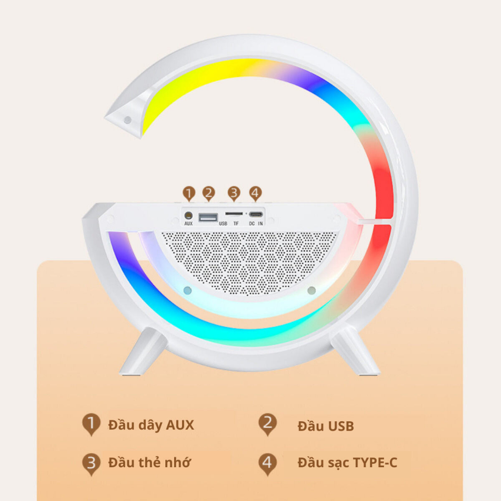 Bluetooth speaker with built-in LED and wireless charging for music or audio, 7-mode light wireless music playing