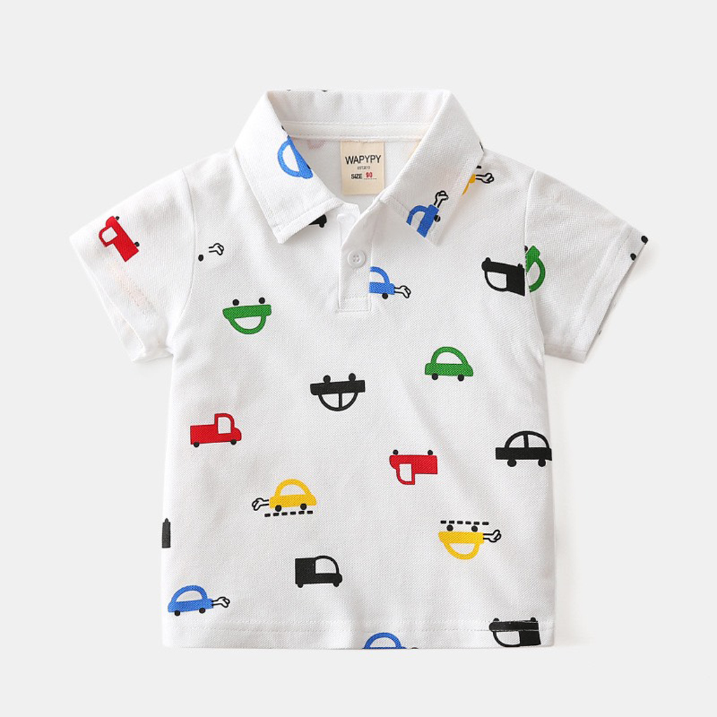Áo polo cho bé lila kids, áo bé trai in hình ôtô chất liệu cá xấu từ 10-25kg