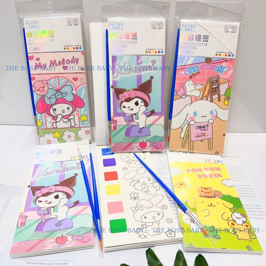 Tập Tô Màu Nước Dạng Nén Chủ Đề Sanrio Kuromi, My Melody, Purin,  Cinnamaroll Kèm Cọ Và Màu Mỗi Trang | Lazada.Vn
