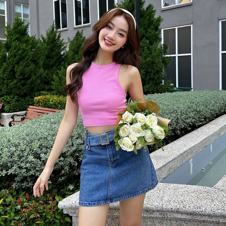 Áo croptop nữ body sát nách TOPTIFY kiểu cổ tròn basic sát nách Ruth Top AC82
