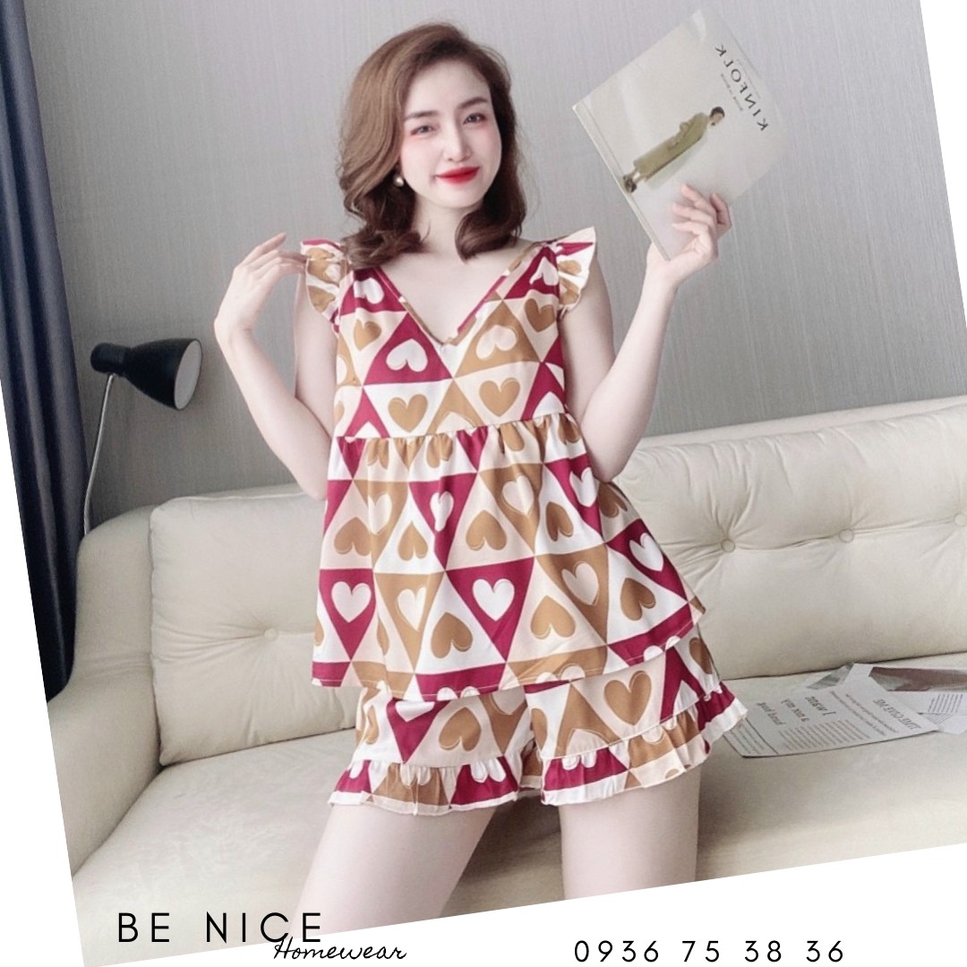 Set đùi mặc nhà cổ V nhún ngực