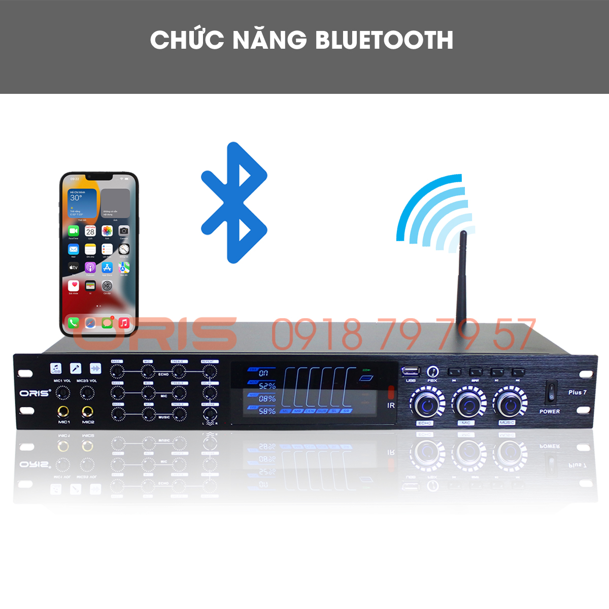 Vang cơ bluetooth chính hãng Oris 7 Plus chống hú tốt đầy đủ các chức năng Echo, repeat, delay, reverb, fbx - ORIS Professional