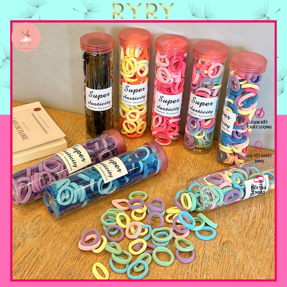 Set 100 Dây Thun Cột Tóc Co Giãn Nhiều Màu Sắc Dành Cho Bé Gái