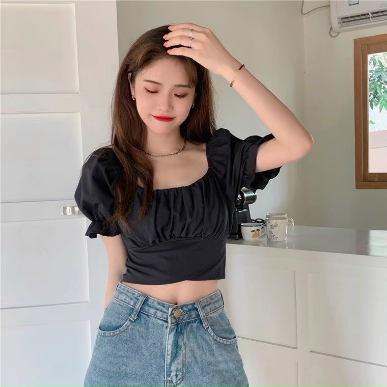Ao Croptop Trễ Vai Nơ Lưng Tay Ngắn A5170
