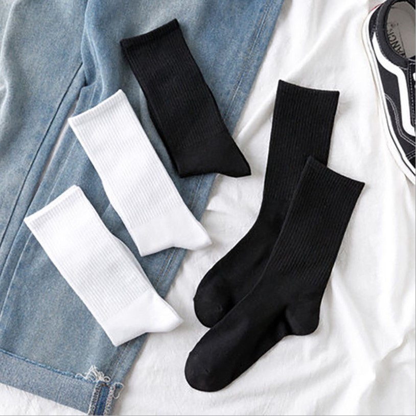 Plain High Socks Color black/white for Men Women