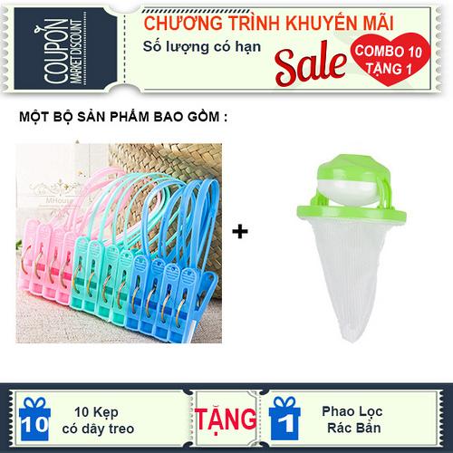 Combo 10 Kẹp có dây treo. Tặng 1 phao lọc rác bẩn máy giặt