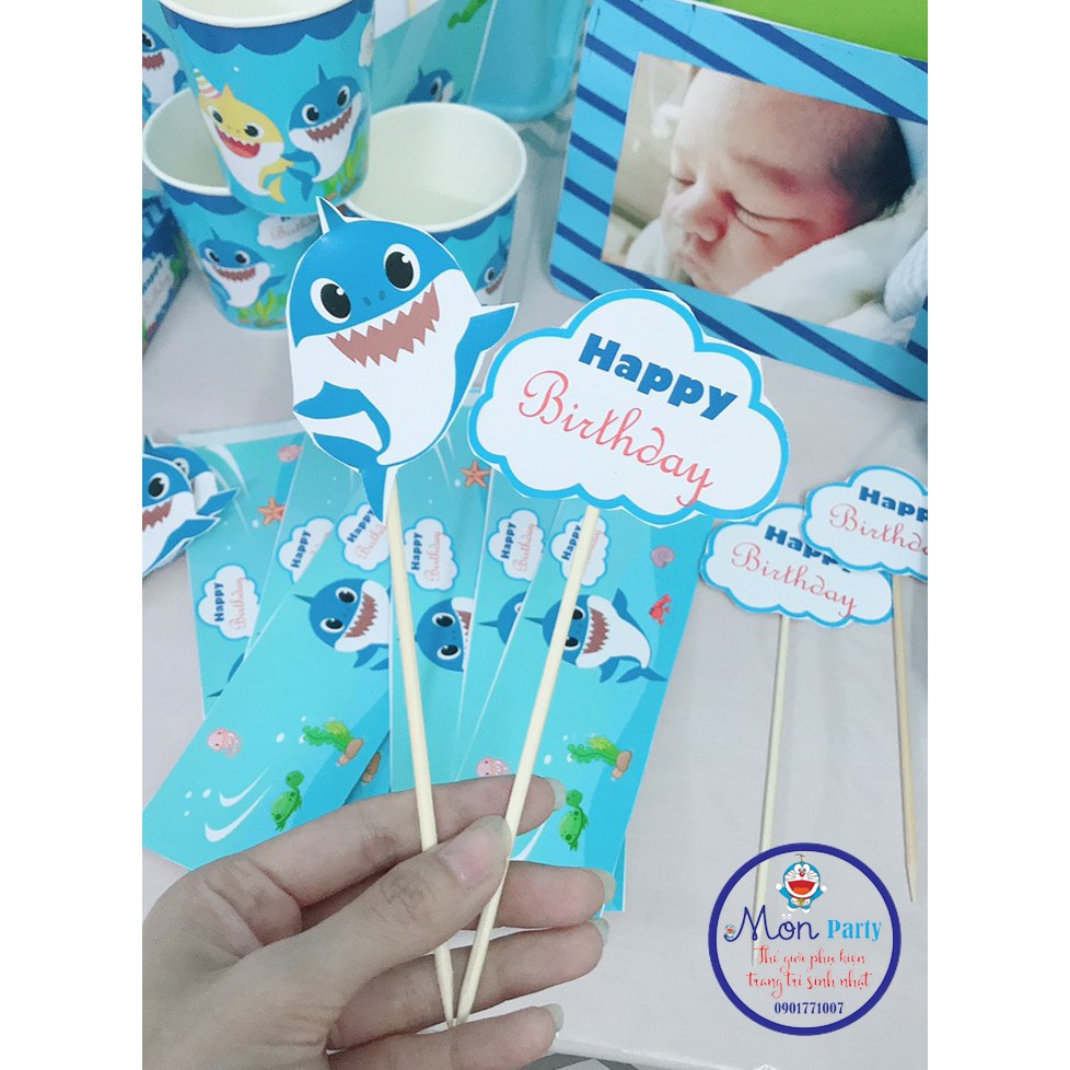 Set Trang Trí Sinh Nhật Để Bàn Chủ Đề Baby Shark