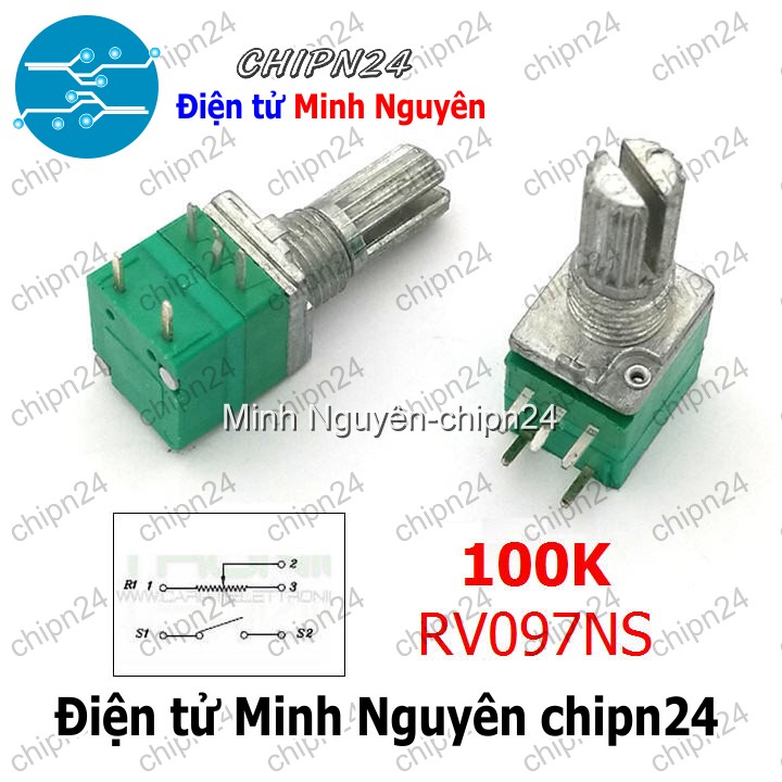 [2 cái] (F161) Biến trở xanh 5 chân 100K RV097NS (Biến trở đơn có Công tắc B100K 104) - HH003241