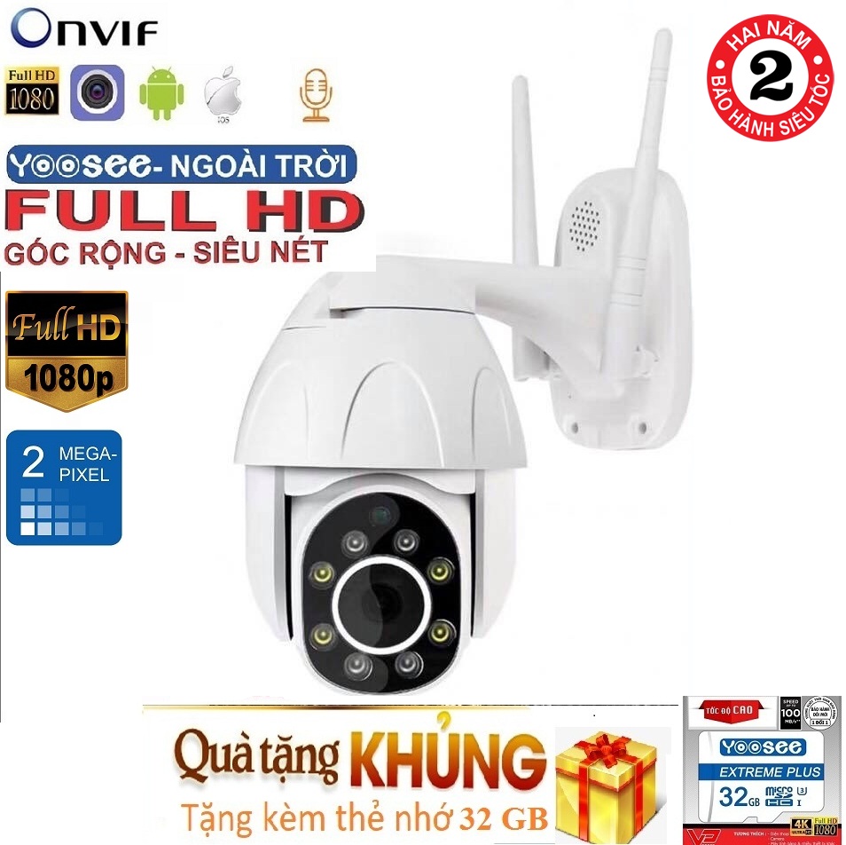 Camera ip wifi ngoài trời-trong nhà PTZ 2.0 Mpx- 1920 x1080,Xoay 360 độ,camera WIFI KHÔNG DÂY XEM ĐÊM CÓ MÀU,Ghi âm, đàm thoại 2 chiều, lưu trữ video.