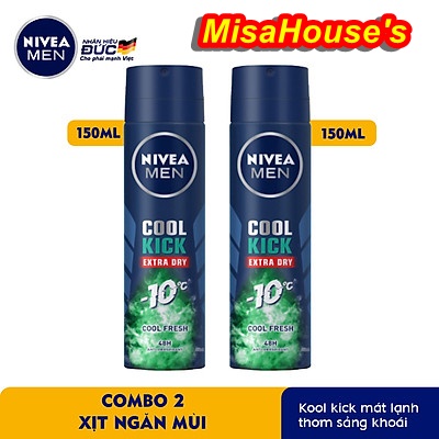 Combo 2 Xịt Ngăn Mùi Dành Cho Nam Mát Lạnh Nivea Men Cool Kick 150ml x 2 chai ngăn mồ hôi
