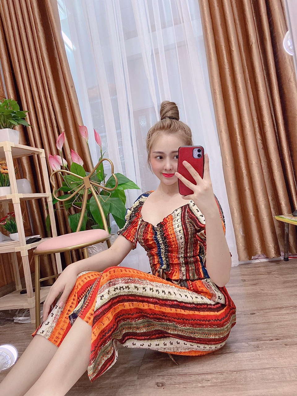 Sét bộ thổ cẩm tay ngắn rút ngực-HM