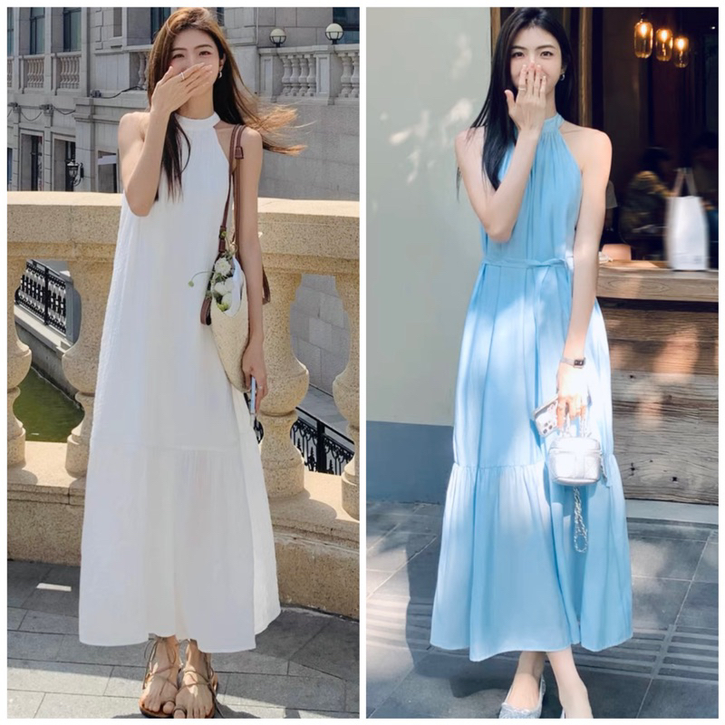 Đầm maxi cổ yếm đuôi cá 2 màu