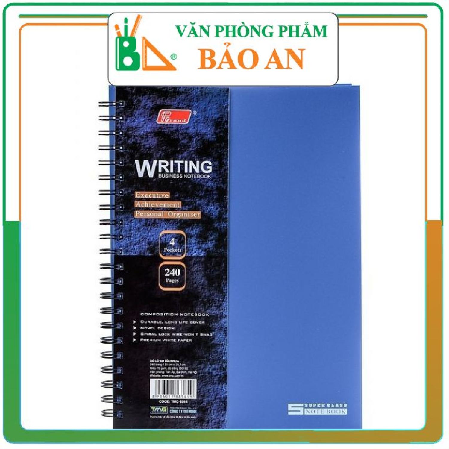 Sổ lò xo grand a4 240 trang bìa nhựa 6564 - văn phòng phẩm bảo an