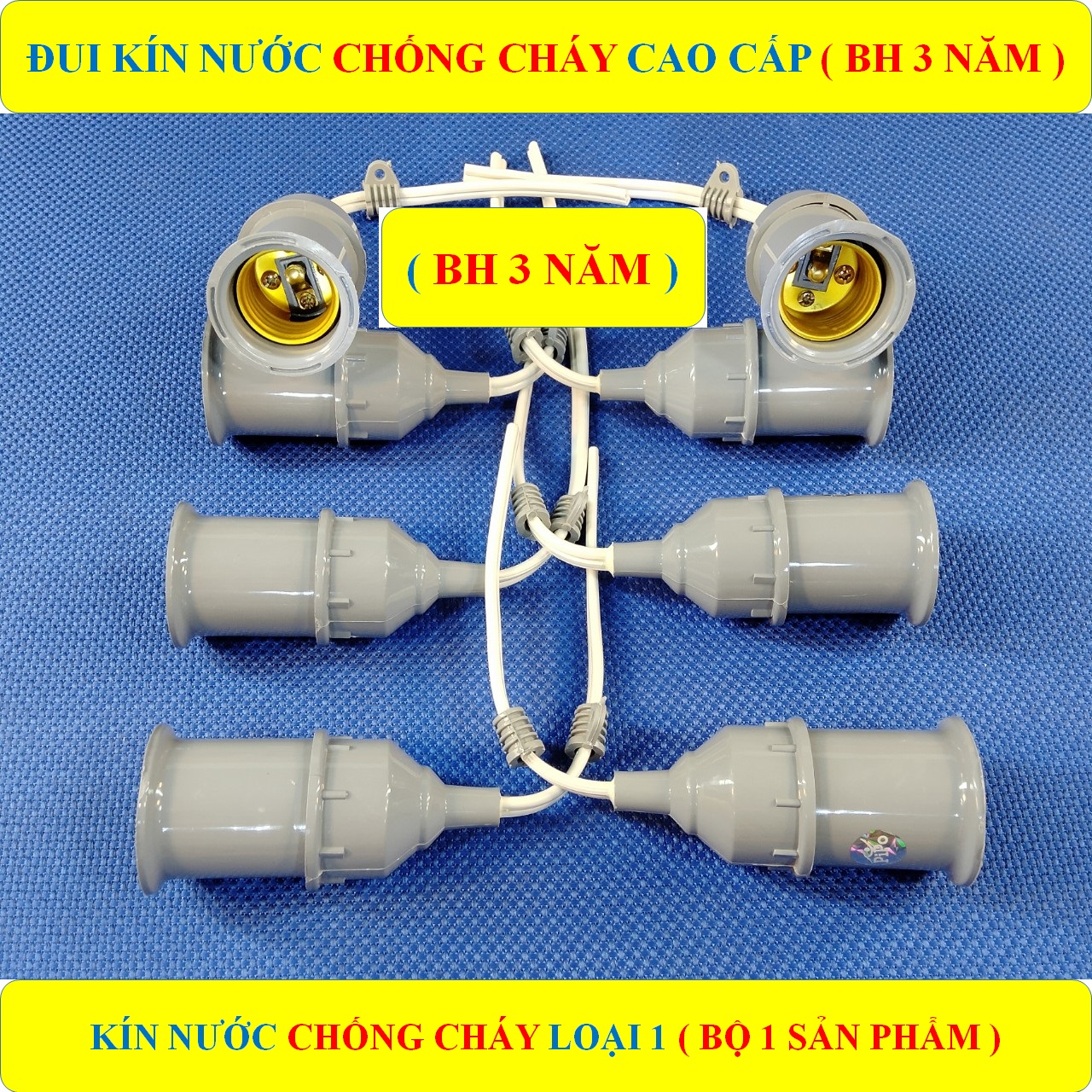 Đui Xoáy treo KÍN NƯỚC, Đuôi đèn thả KÍN NƯỚC cao cấp E27 LOẠI 1 CHỐNG CHÁY + BH 3 NĂM (bộ 1 sản phẩm)