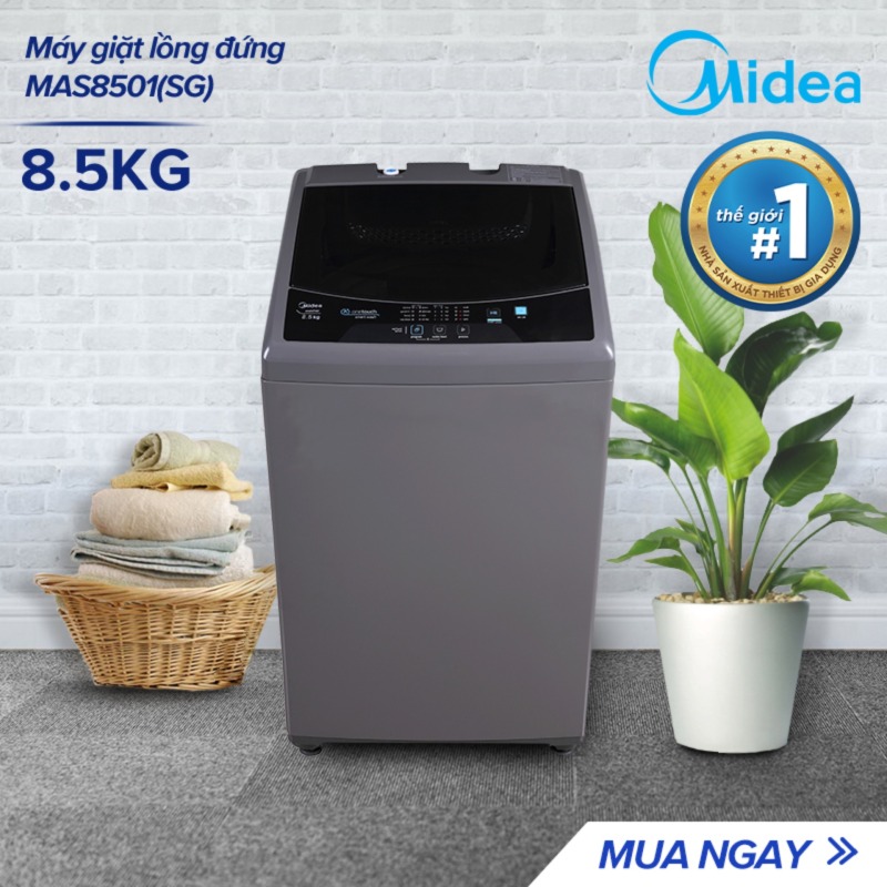 Bảng giá Máy Giặt Lồng Đứng Midea MAS8501 8.5kg (Trắng/Xám Bạc) - Thiết kế đơn giản sang trọng - Công suất lớn giặt sạch - Tự vệ sinh lồng giặt - Sấy gió - Hàng Chính Hãng Bảo Hành 2 Năm Điện máy Pico