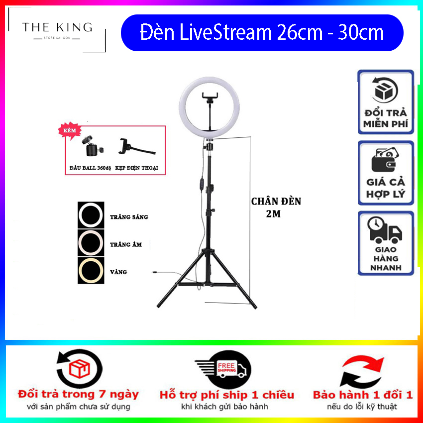 [CHẤT LƯỢNG] Bộ Đèn Led Livestream Size 26cm (Kèm Cả chân 2M & kẹp điện thoại)