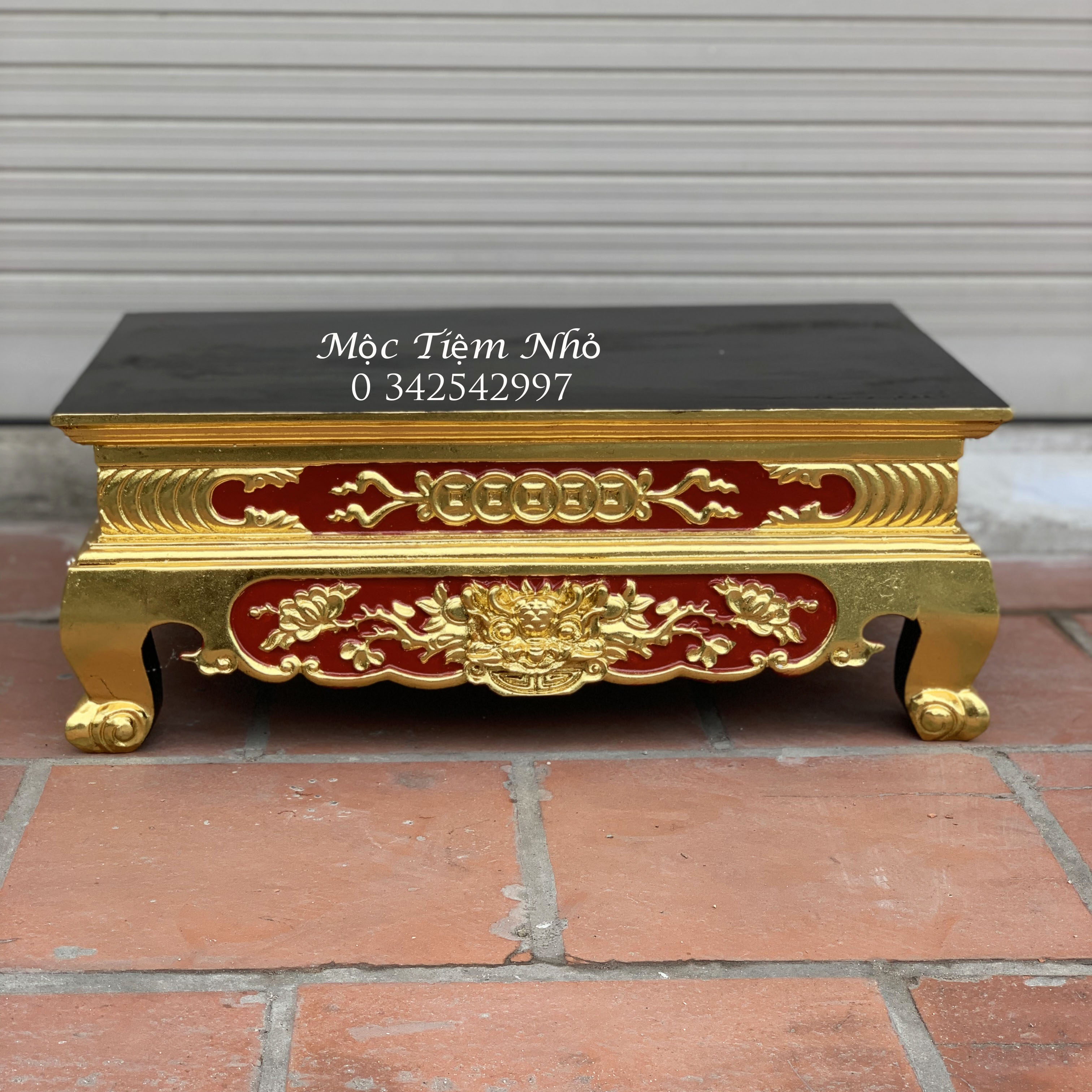 Bàn mâm xà kê đồ thờ cúng sơn son thếp vàng gỗ mít cao 23cm