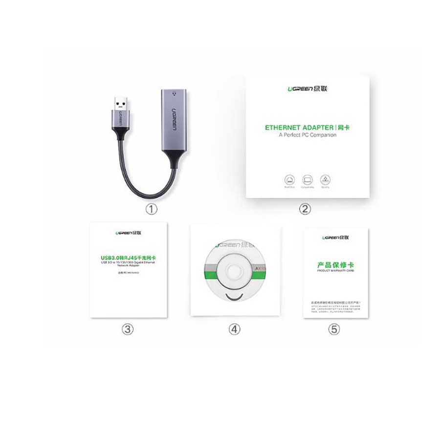 Cáp chuyển USB 3.0 sang Lan RJ45 Ugreen 50922 tốc độ Gigabit  - HapuStore