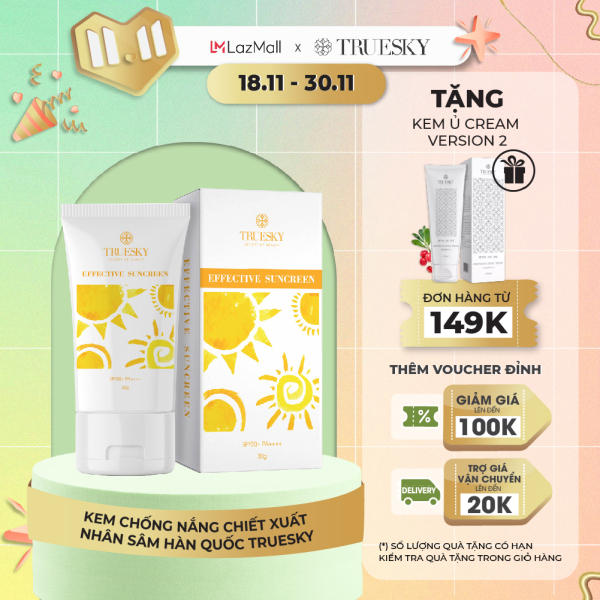 Kem chống nắng chiết xuất nhân sâm Hàn Quốc SPF 50+ PA+++ Truesky Effective Sunscreen 30ml