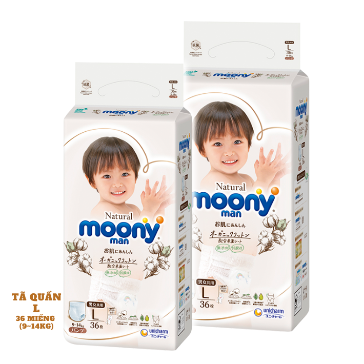 [COMBO 2] Tã / Bỉm Quần Moony Natural Size M46 (5-10kg), L 36 (9-14kg), XL 32 (12-22kg)