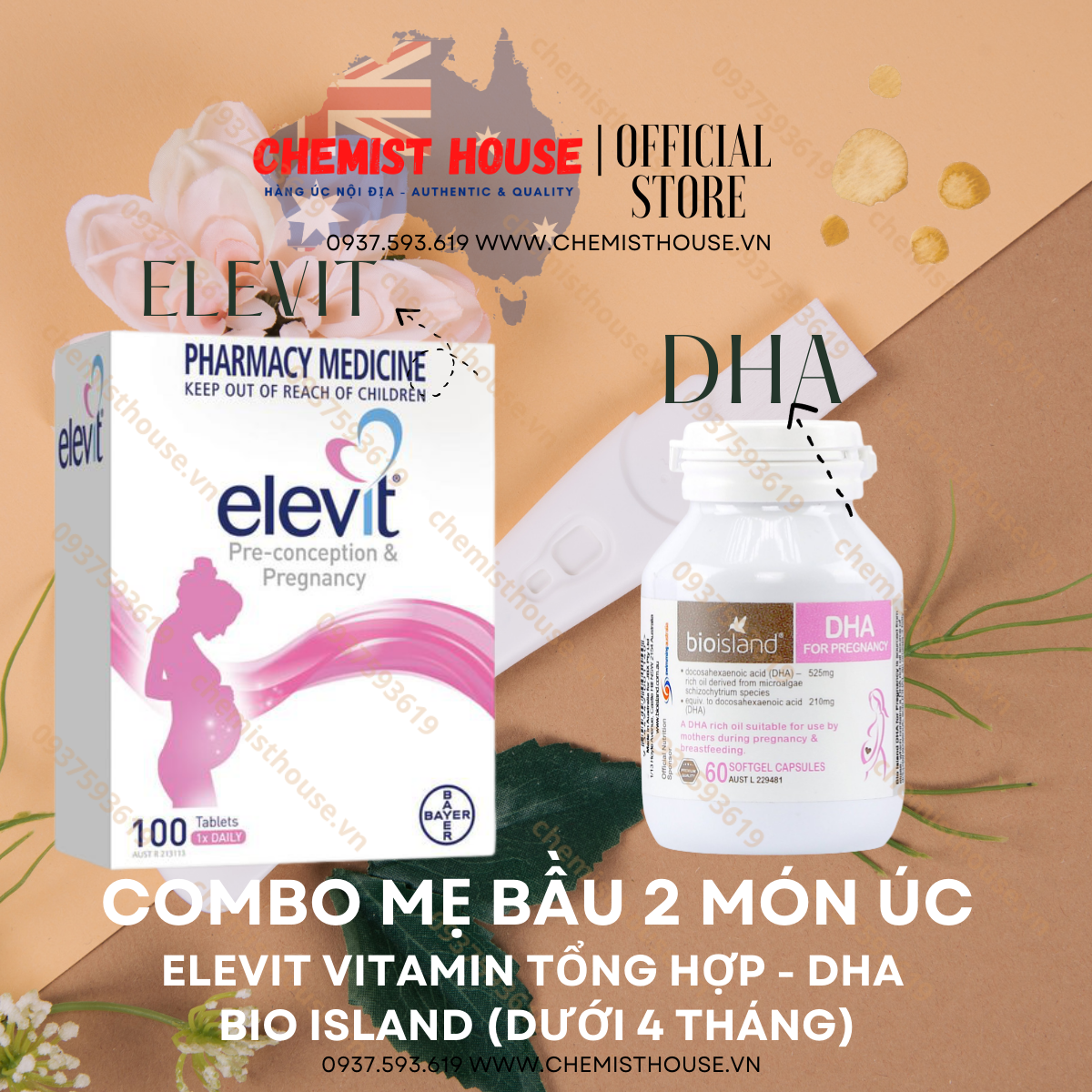 Combo Vitamin cho Mẹ Bầu 2 món (Elevit + DHA)