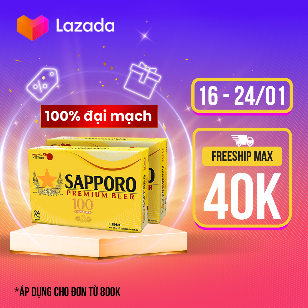 Combo 02 thùng Sapporo Premium100 - 24 lon 330ml 3.5% cồn