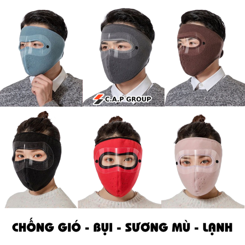 Giá bán Khẩu trang Ninja có kính bảo vệ mắt kín mặt vải nỉ chống gió - bụi - sương mù - lạnh dán gáy che kín tai chạy xe phượt nam nữ
