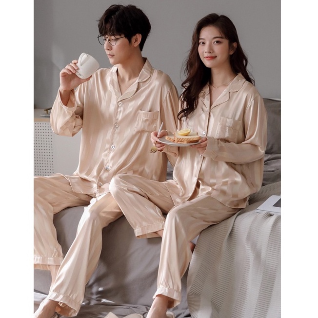 Đồ Ngủ Satin Lụa Dài Tay Cao Cấp 💫 Đồ Đôi Lụa Gấm Mặc Nhà Nam Nữ 💫 IVY614