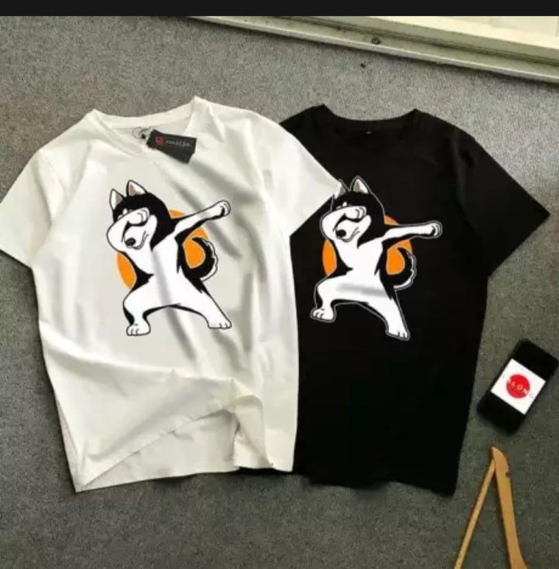 Áo thun nam Hàn Quốc form rộng in hình Chó Sói Dabing vải dày mịn thoáng mát
