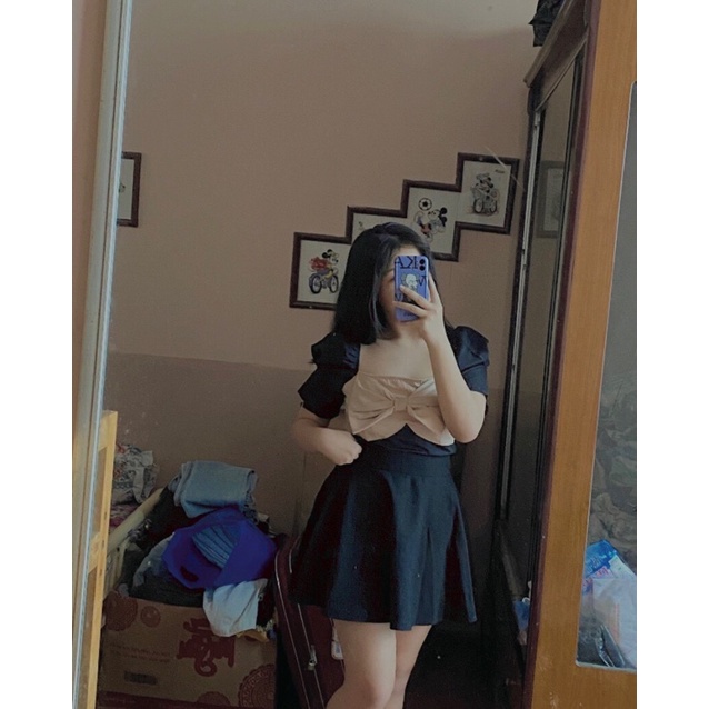 (SHOP TÁO ĐỎ BIGSIZE 50kg đến 90kg) SET áo peplum nơ và chân váy xòe