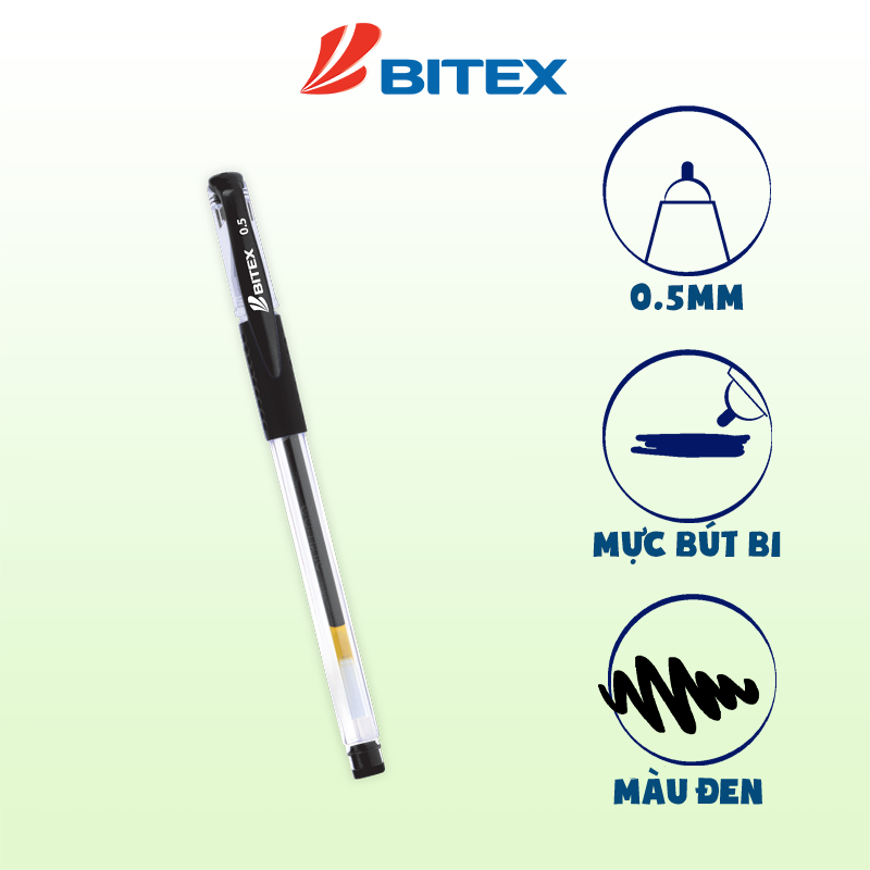 Bút gel Bitex mực xanh, đỏ, đen G02 (1 cây)