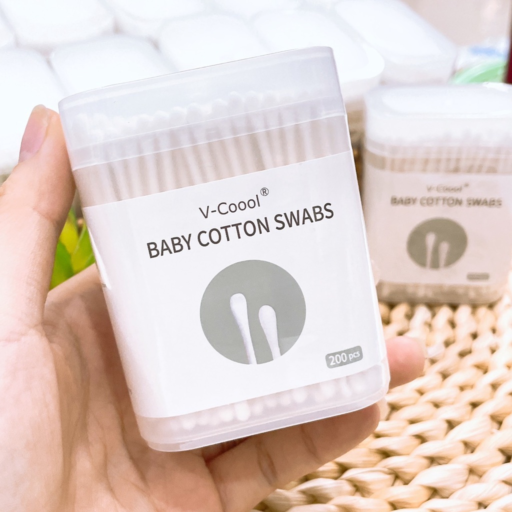Tăm bông Vcool cho bé hộp 200 que cao cấp