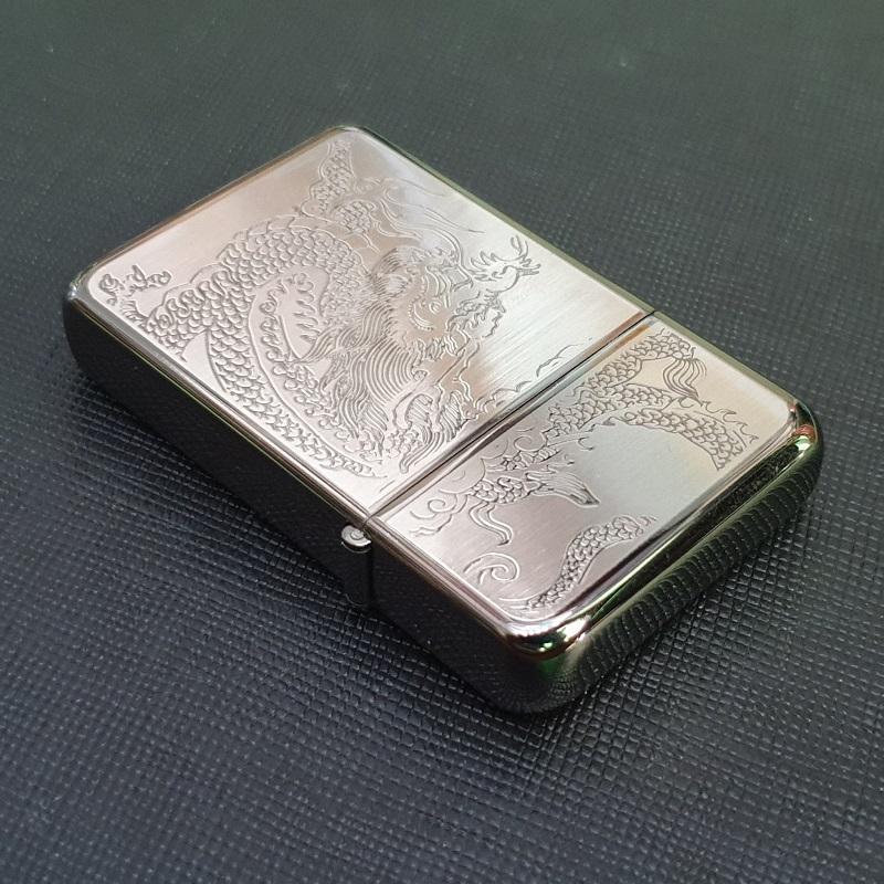 Bật Lửa Xăng Đá Khắc Hình Rồng 2 Mặt Chief CF003-16 ( đen xám )