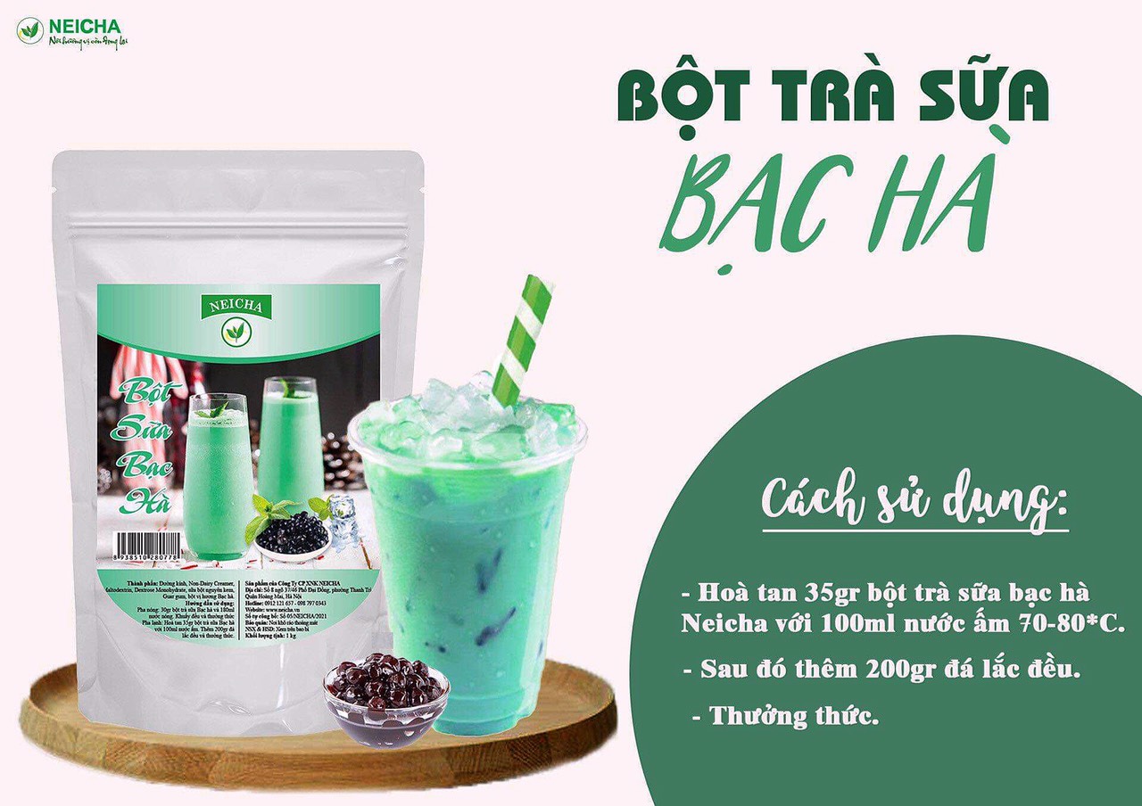 Trà sữa neicha vị bạc hà gói 200gr/ bột trà sữa pha sẵn tiện lợi, thơm ngon chuẩn vị