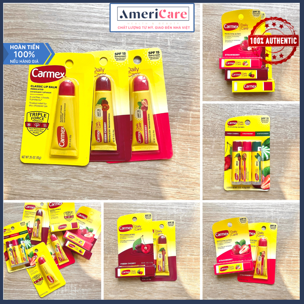 Son dưỡng môi CARMEX CLASSIC LIP BALM Americarevn (dạng thỏi, tuýp, không màu - 15g- Bill Mỹ)