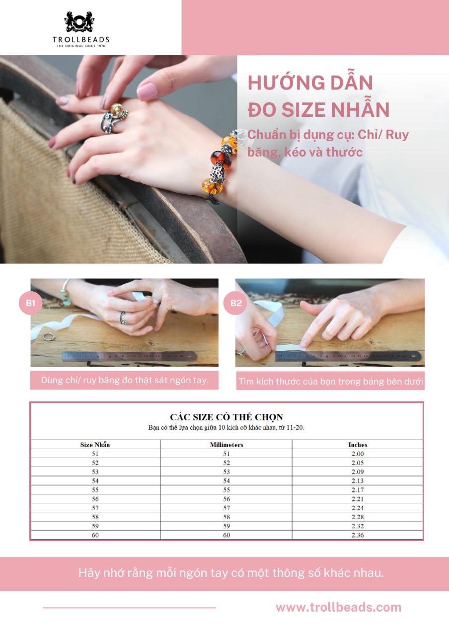 Trollbeads Nhẫn bạc cao cấp Crystal Bubble Ring size 57mm
