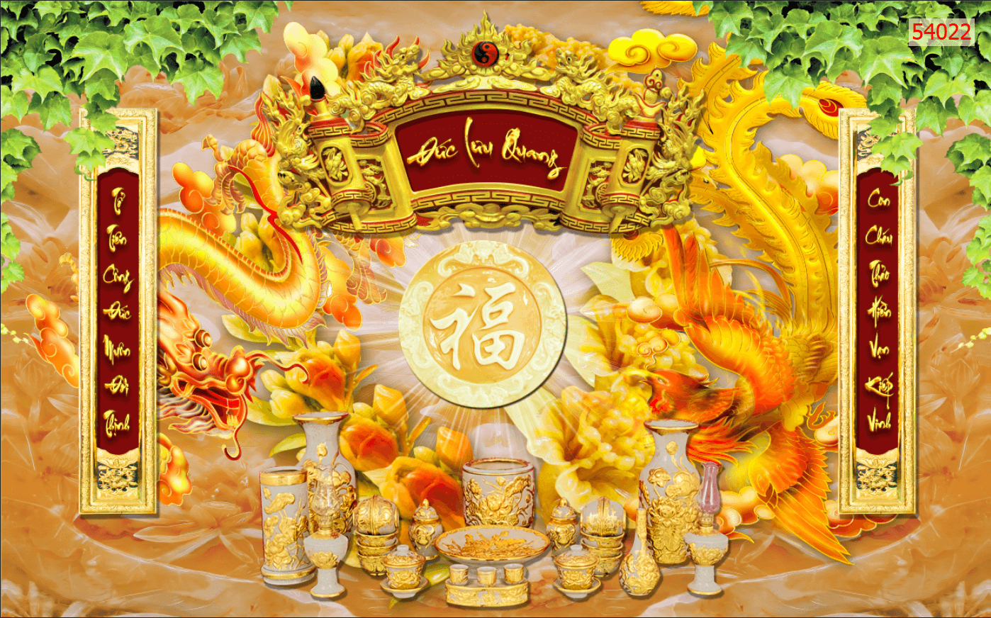 Tranh dán ban thờ vải lụa 3D Zalo 0967959399 KT 80x120cm