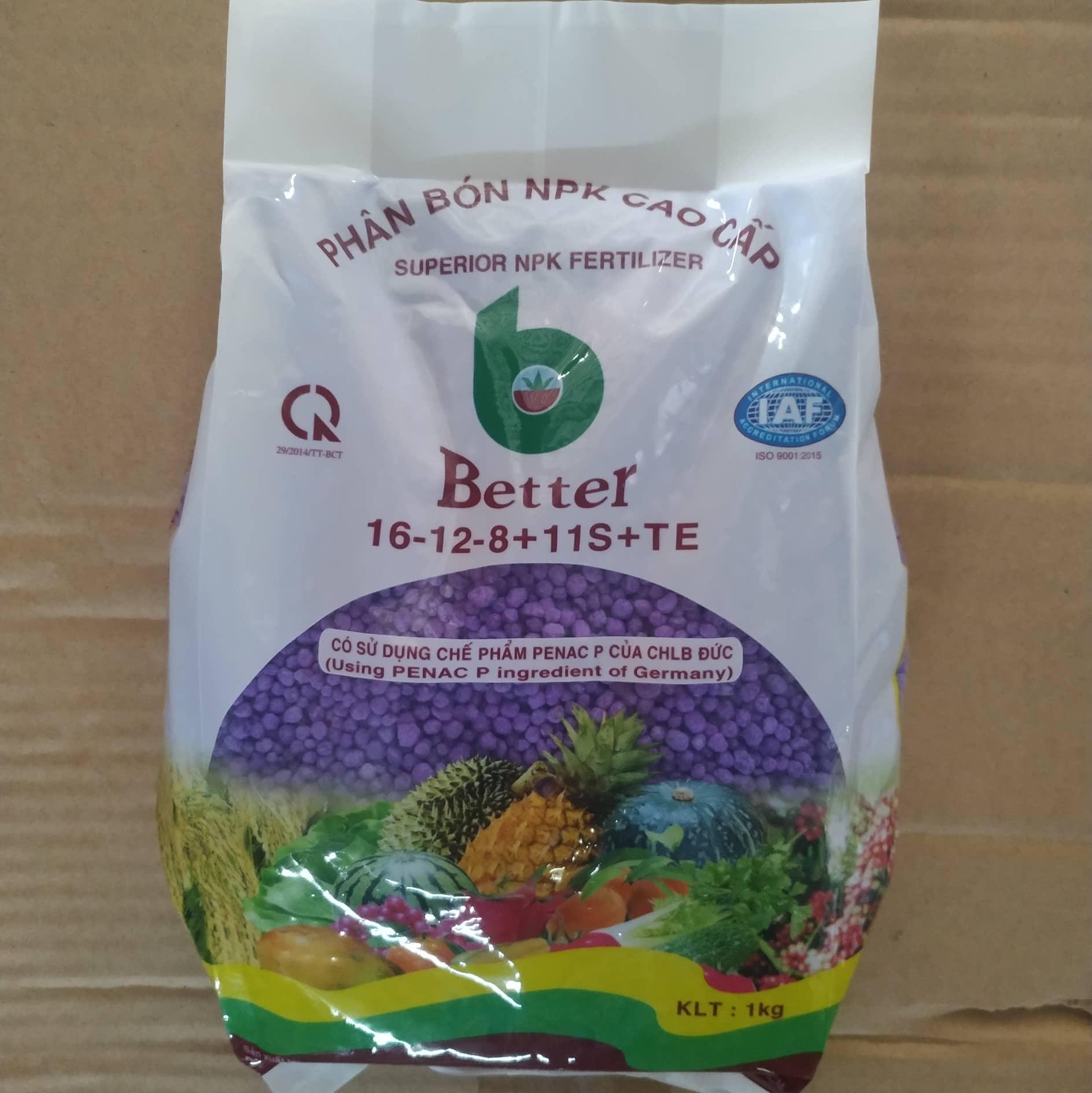 Phân bón  NPK cao cấp - Better - 16.12.8 + 11S + TE - Gói 1Kg
