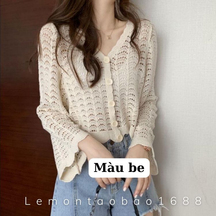 Áo khoác cardigan đan móc hoạ tiết hoa đi biển du lịch phong cách boho
