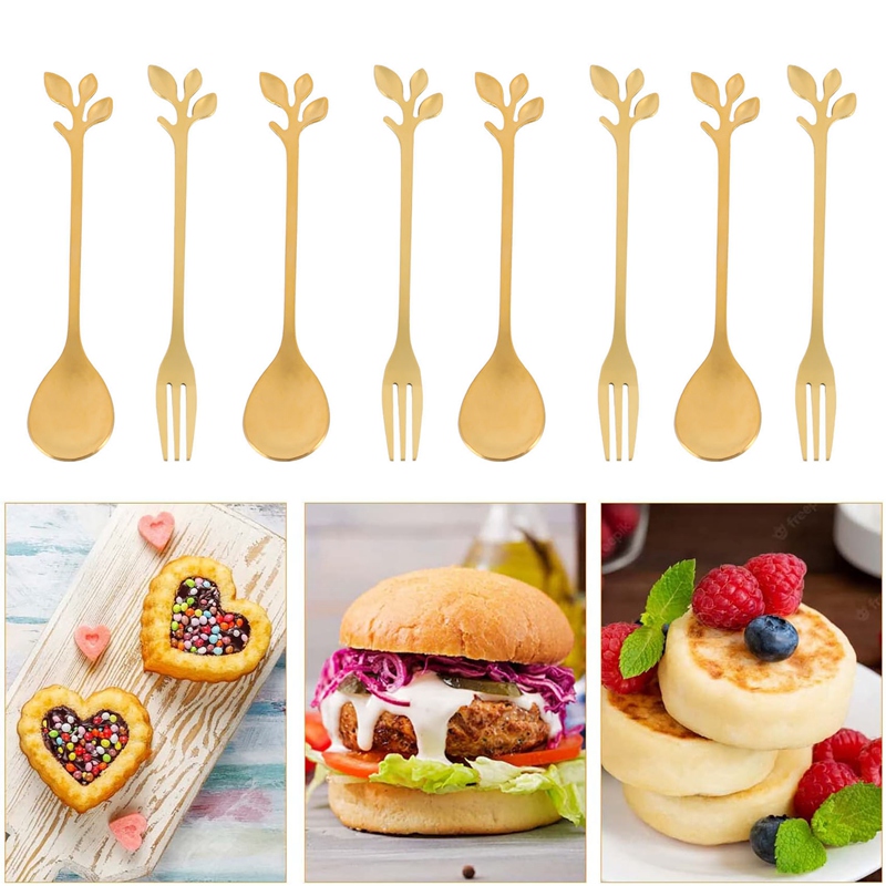 Dessert Spoon and Fork Set Cake Fork Coffee Spoon Creative Fruit Fork Stainless Steel