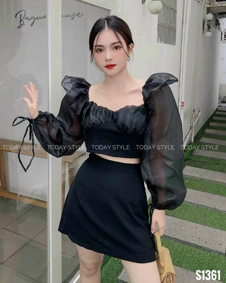 [HCM]SET BỘ THỜI TRANG BamBoo Shop- ÁO TAY PHỐI VOAN TƠ( CÓ MÚT) KÈM CHÂN VÁY QCS