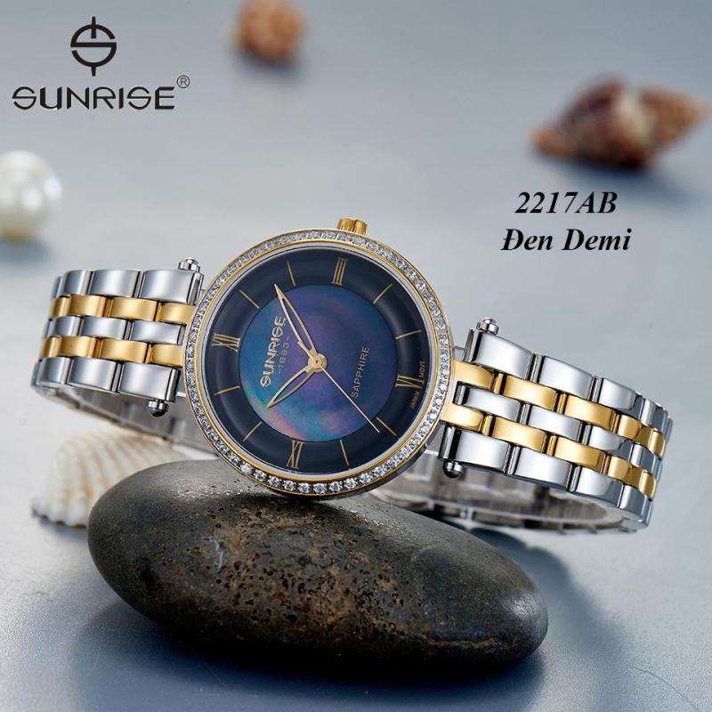 Đồng hồ nữ siêu mỏng Sunrise 2217AB Đính Đá Fullbox hãng kính Sapphire chống xước (Đen Demi)