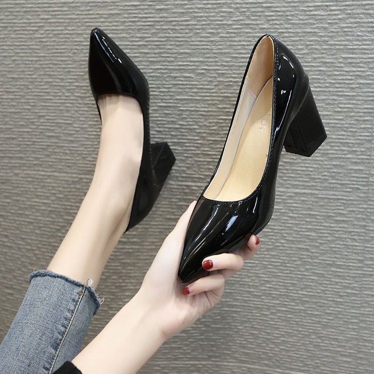 Giày cao gót DHC22, giày nữ  đế vuông da trơn  công sở cao 5 phân