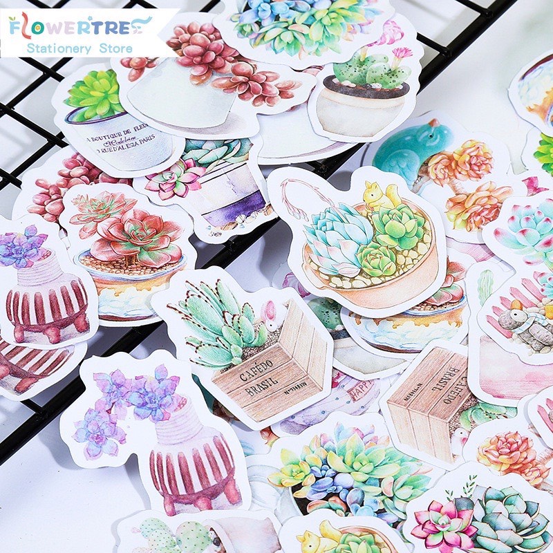 Bộ 45 hình dán sticker Flower Tree trang trí sổ tay DIY