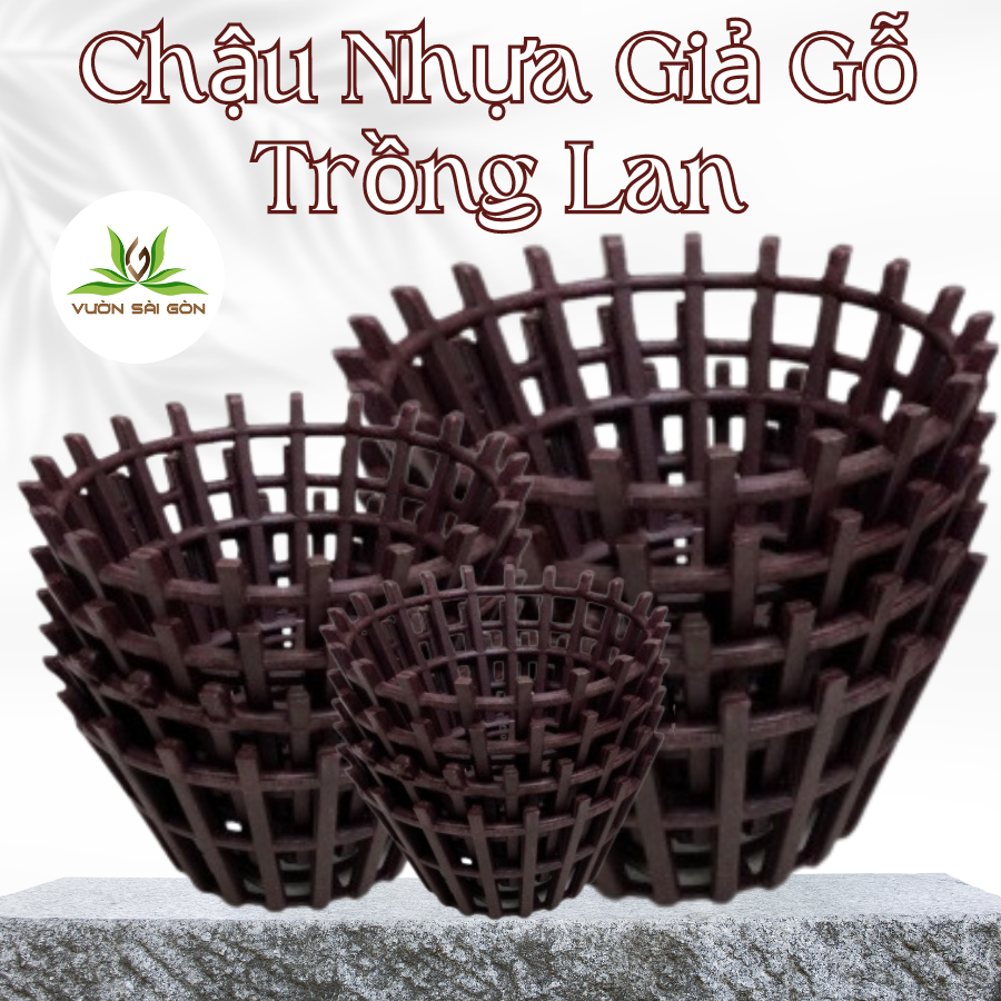 Chậu nhựa giả gỗ trồng lan (26cmx16cm) - chậu trồng lan đẹp nhẹ cứng chắc chịu nắng tốt (Vườn Sài Gòn - Vuon Sai Gon)