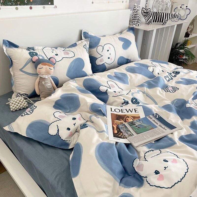 (vỏ chăn mỏng không có ruột) 🏵️ Bộ 5 Món Vỏ Chăn Ga Gối Coton poly cao cấp 🏵️ (mền mỏng có khóa kéo) [Kẻ BBR]